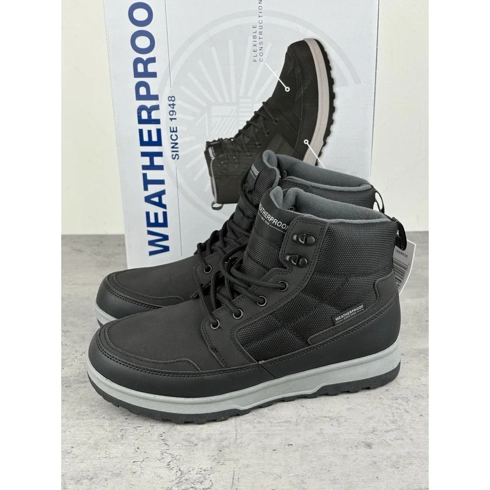 Weatherproof Jenkins Boots Men's New Black Water Proof Insulated Shoes Size 12